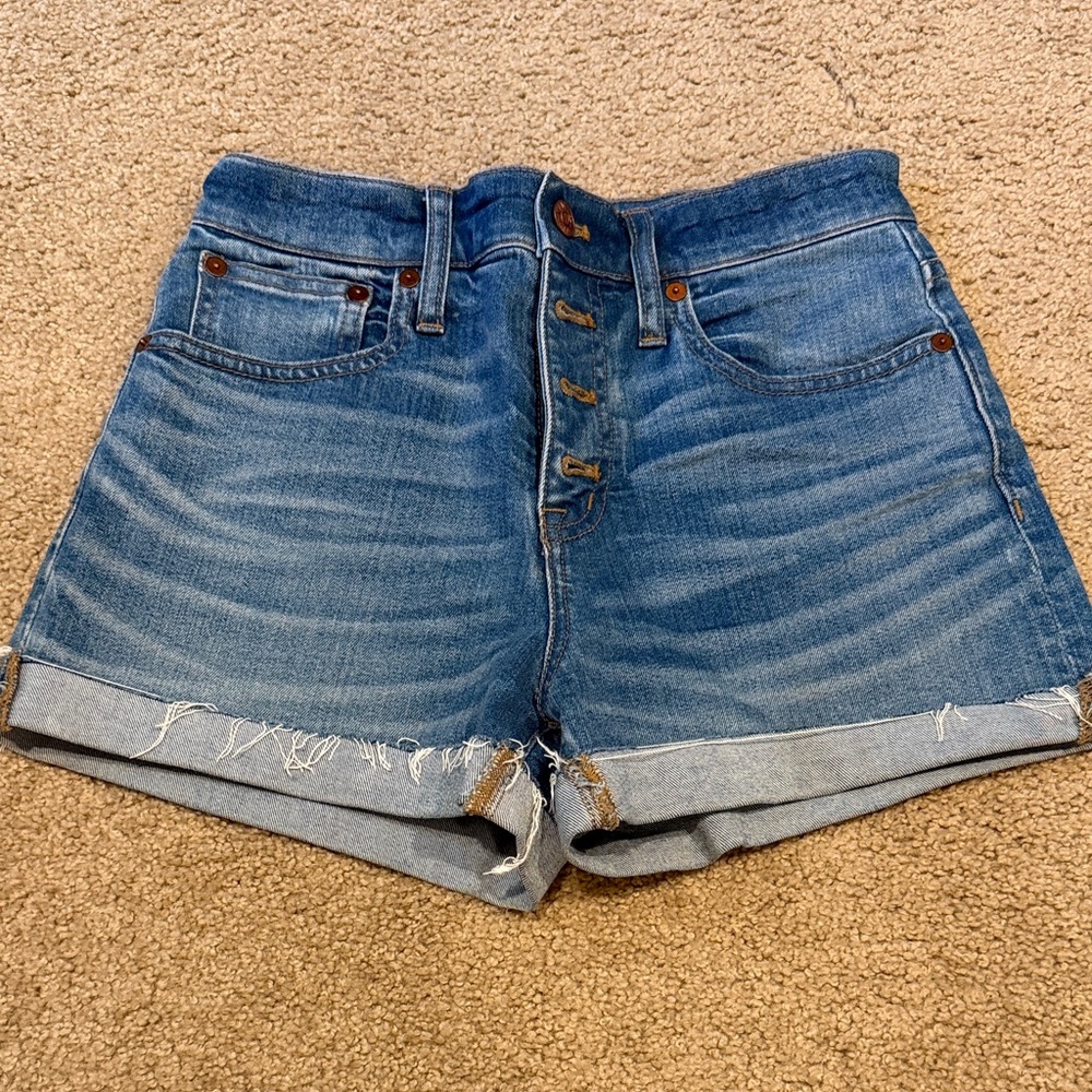 Madewell Button-Fly Rolled Hem Blue Denim Shorts